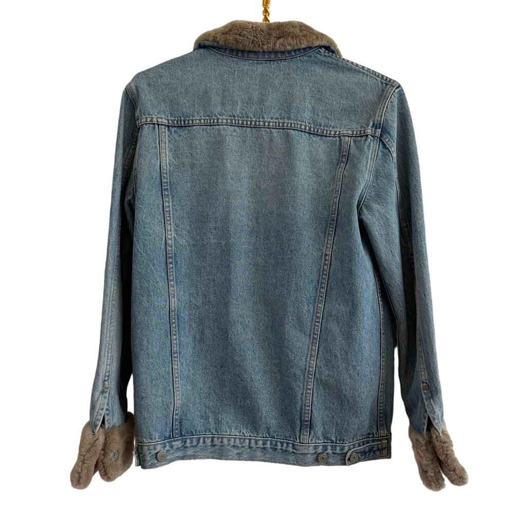 GRLFRND Daria Shearling Trim Oversized Denim Trucker Jean Jacket Size Small - Picture 3 of 8